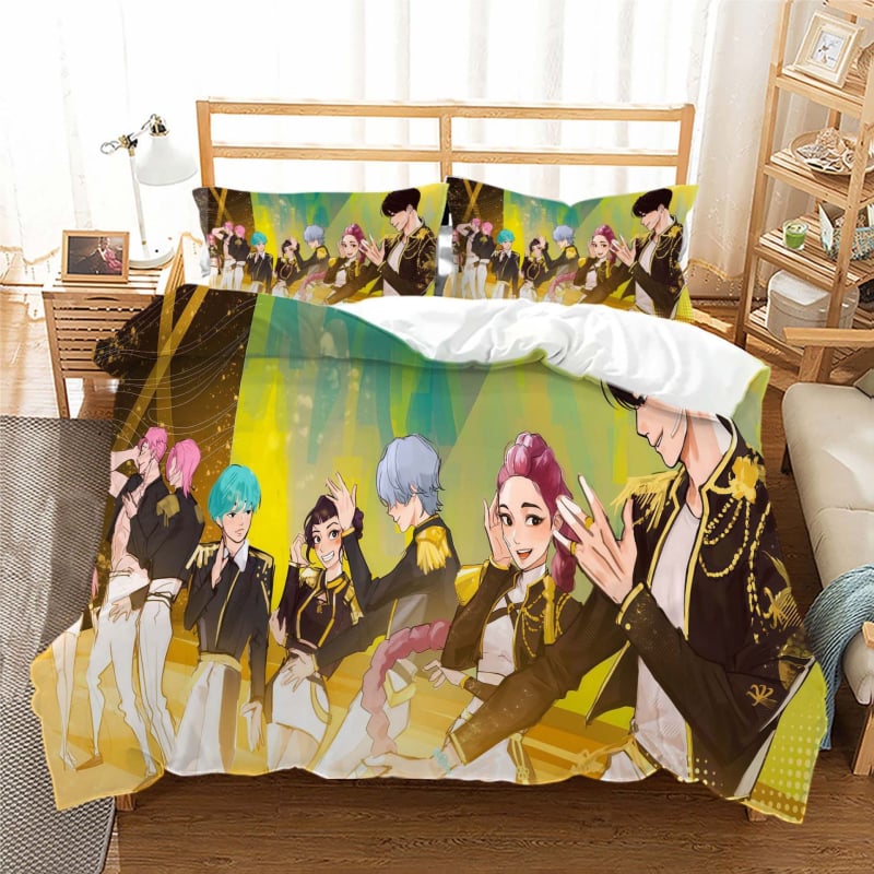 Trys dalių antklodės užvalkalo komplektas su skaitmenine spauda, fleece audinys iš cheminių pluoštų, karikatūrų stilius, pritaikomumas