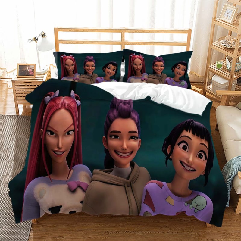 Trys dalių antklodės užvalkalo komplektas su skaitmenine spauda, fleece audinys iš cheminių pluoštų, karikatūrų stilius, pritaikomumas