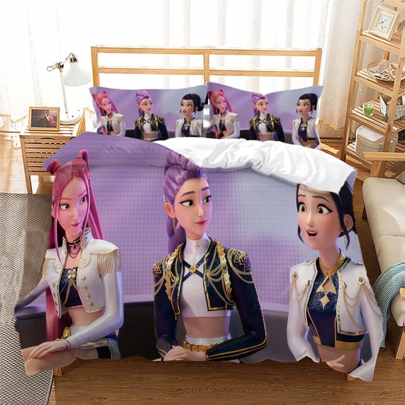 Trys dalių antklodės užvalkalo komplektas su skaitmenine spauda, fleece audinys iš cheminių pluoštų, karikatūrų stilius, pritaikomumas