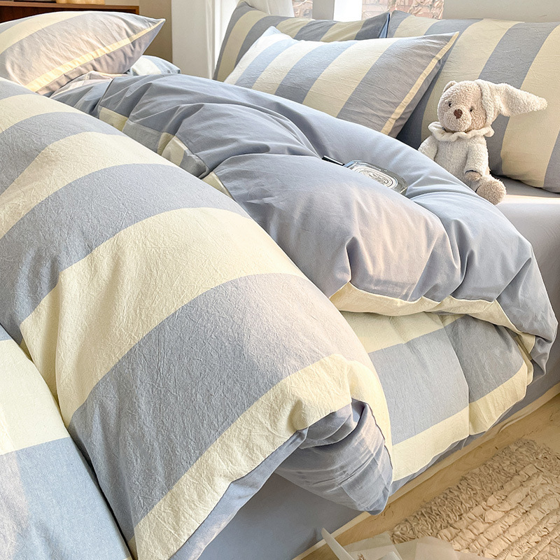 Set de lenjerie de pat din bumbac 100%, 4 piese, model pătrat geometric, densitatea țesăturii 128×68, 40 fire