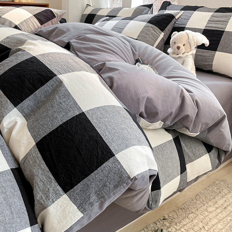 Set de lenjerie de pat din bumbac 100%, 4 piese, model pătrat geometric, densitatea țesăturii 128×68, 40 fire