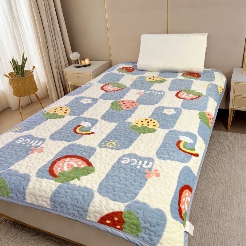 Plavi fleksi pokrivač za krevet, debeli šivani pokrivač, za studentsku sobu, veličina 120x200 cm, crtani motiv, zimska toplina