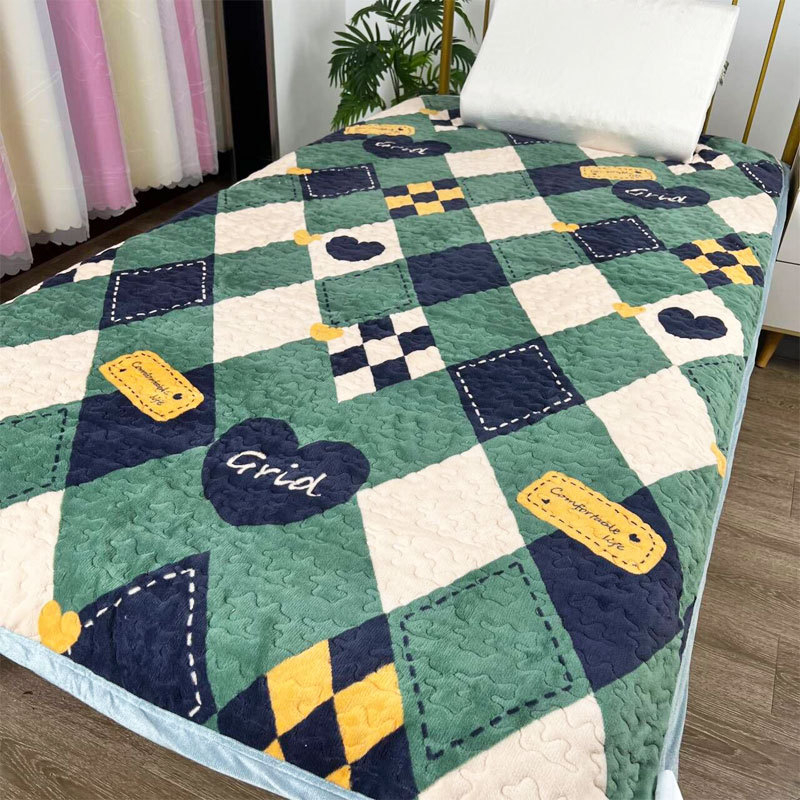 Plavi fleksi pokrivač za krevet, debeli šivani pokrivač, za studentsku sobu, veličina 120x200 cm, crtani motiv, zimska toplina