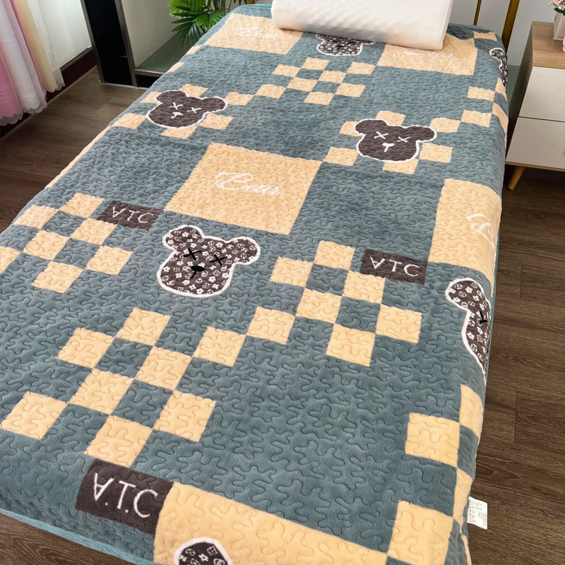 Plavi fleksi pokrivač za krevet, debeli šivani pokrivač, za studentsku sobu, veličina 120x200 cm, crtani motiv, zimska toplina