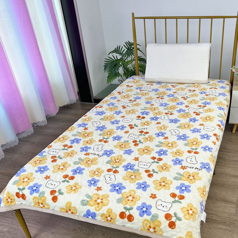 Plavi fleksi pokrivač za krevet, debeli šivani pokrivač, za studentsku sobu, veličina 120x200 cm, crtani motiv, zimska toplina