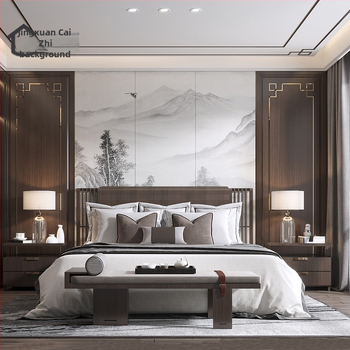 Fali borítás – selyem, anti-szennyeződés, 3-szintű kompozíció, Új kínai stílus, hímzett tájkép virágokkal és madarakkal