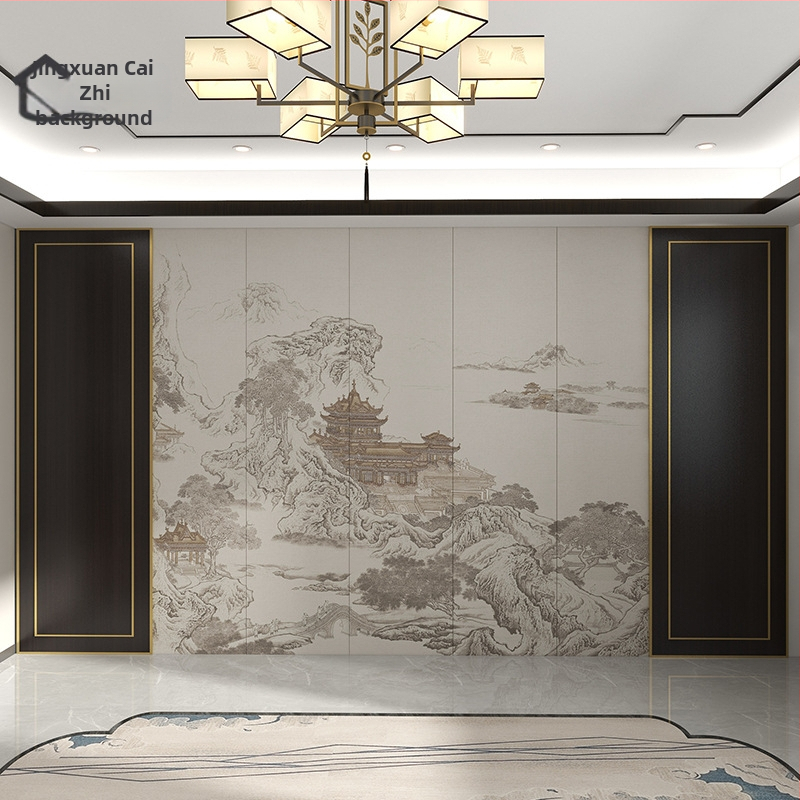 Nástenkové pokrytie – hodváb, anti-znečistenie, trojúrová kompozícia, Nový čínsky štýl, vyšívaný krajinný motív s kvetmi a vtákmi