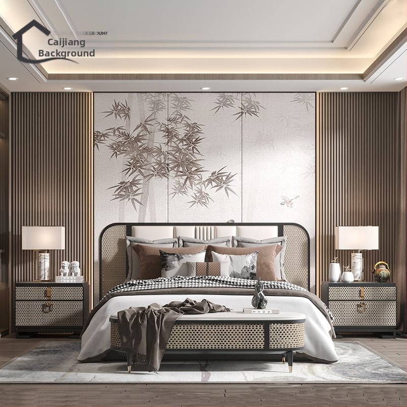 Fali borítás – selyem, anti-szennyeződés, 3-szintű kompozíció, Új kínai stílus, hímzett tájkép virágokkal és madarakkal