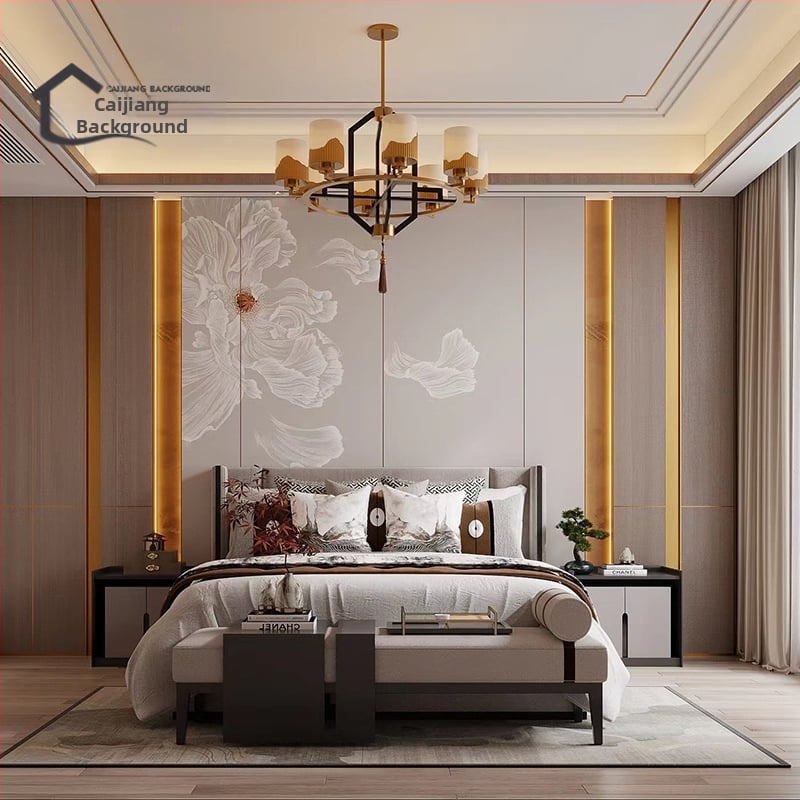 Fali borítás – selyem, anti-szennyeződés, 3-szintű kompozíció, Új kínai stílus, hímzett tájkép virágokkal és madarakkal