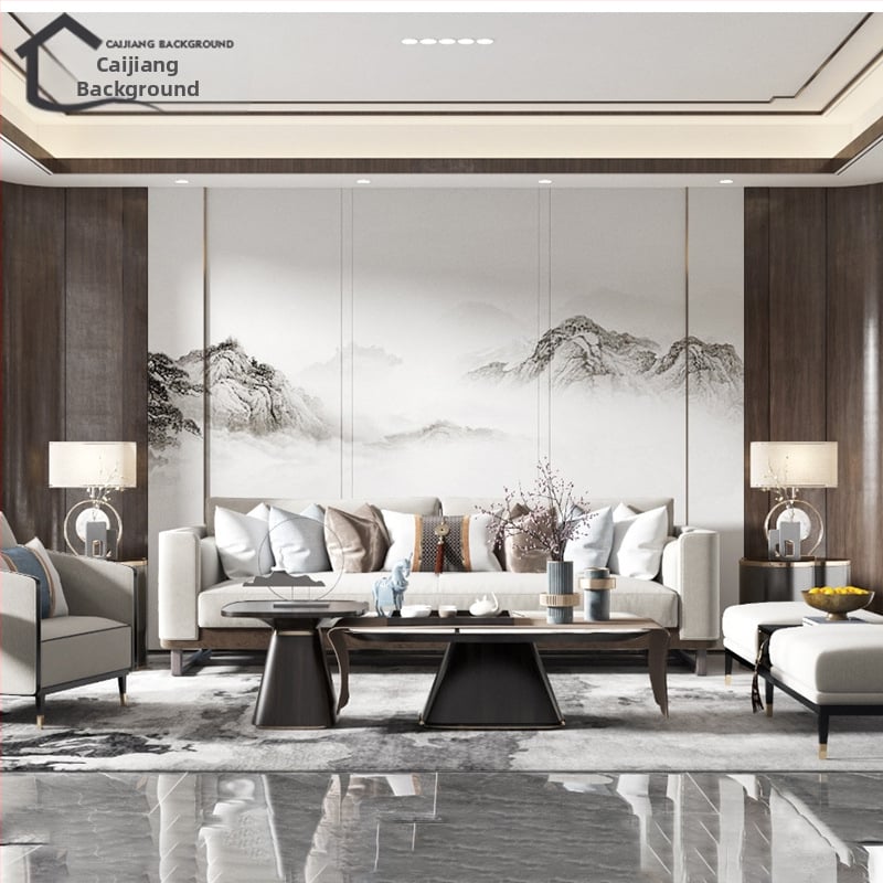 Fali borítás – selyem, anti-szennyeződés, 3-szintű kompozíció, Új kínai stílus, hímzett tájkép virágokkal és madarakkal