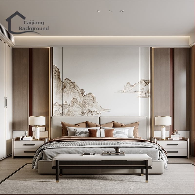 Fali borítás – selyem, anti-szennyeződés, 3-szintű kompozíció, Új kínai stílus, hímzett tájkép virágokkal és madarakkal