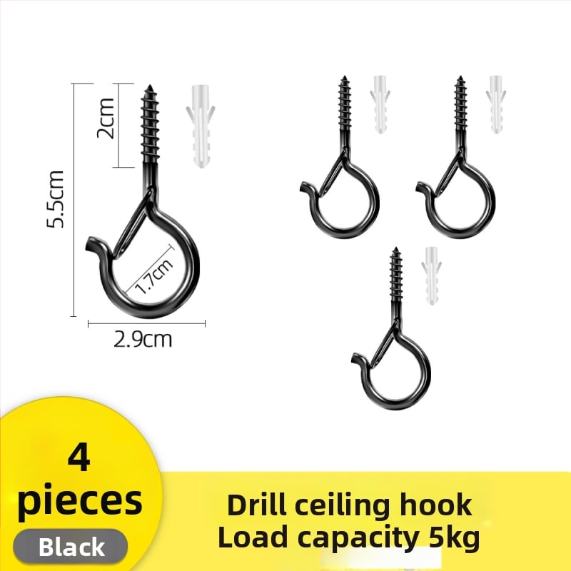 Lipnus lubų kabliukas žibintams, girliandoms ir uodų tinklams su užrakinamu vėjo atspariu kabliu - Geležis, Vienas kabliukas, Modernus minimalizmas, 5–10 kg apkrova