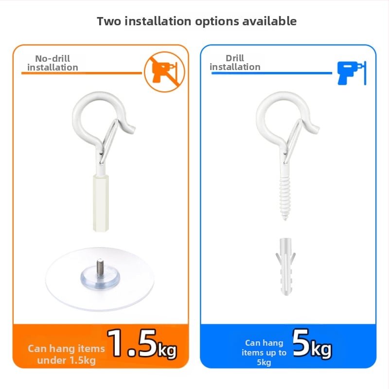 Lipnus lubų kabliukas žibintams, girliandoms ir uodų tinklams su užrakinamu vėjo atspariu kabliu - Geležis, Vienas kabliukas, Modernus minimalizmas, 5–10 kg apkrova