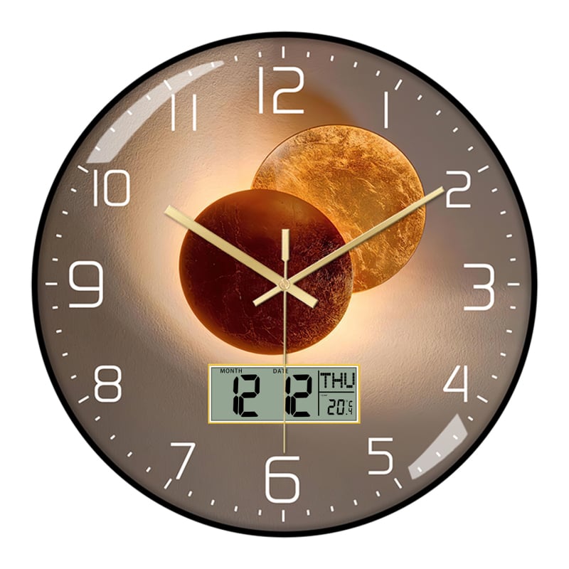 Ρολόι τοίχου Bluetooth με αυτόματο συγχρονισμό ώρας, LED/LCD αιώνιο ημερολόγιο, θερμόμετρο και ένδειξη ημέρας της εβδομάδας, στρογγυλό, μονοπλευρικό, τροφοδοτούμενο με μπαταρία, αναλογικό + ψηφιακό display