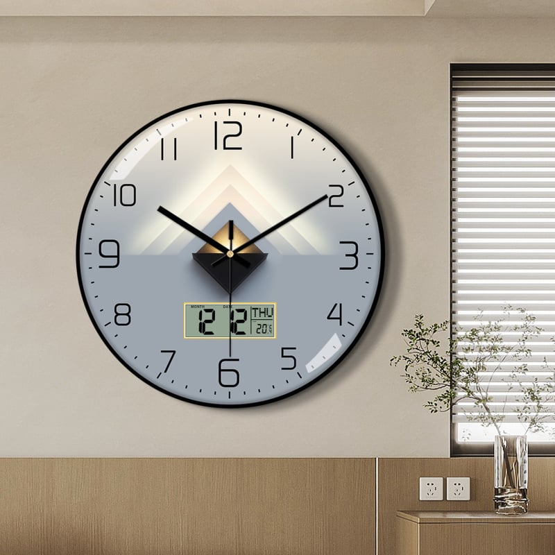 Ρολόι τοίχου Bluetooth με αυτόματο συγχρονισμό ώρας, LED/LCD αιώνιο ημερολόγιο, θερμόμετρο και ένδειξη ημέρας της εβδομάδας, στρογγυλό, μονοπλευρικό, τροφοδοτούμενο με μπαταρία, αναλογικό + ψηφιακό display
