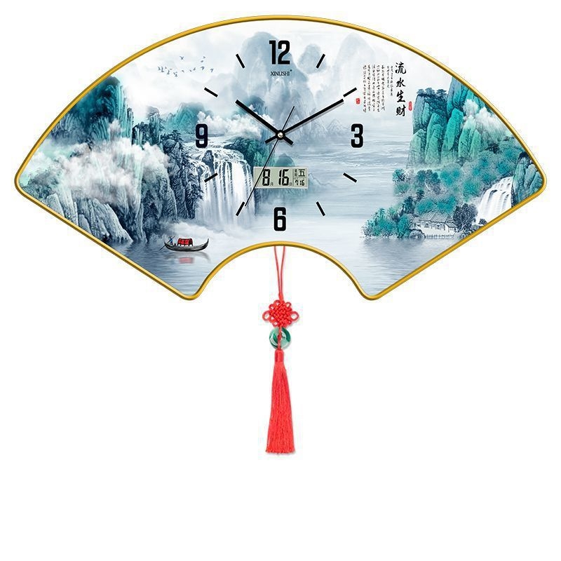 Nappali falióra hőmérséklet kijelzővel, ventillátor alakú dizájn, kvarc működés, fa tárcsa