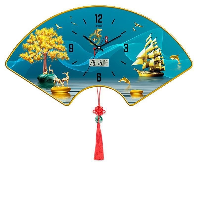 Nappali falióra hőmérséklet kijelzővel, ventillátor alakú dizájn, kvarc működés, fa tárcsa