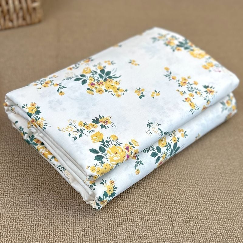 Pamutból készült paplanhuzat, pastoral mintával növényekkel és virágokkal, twill szövés, reaktív nyomtatás