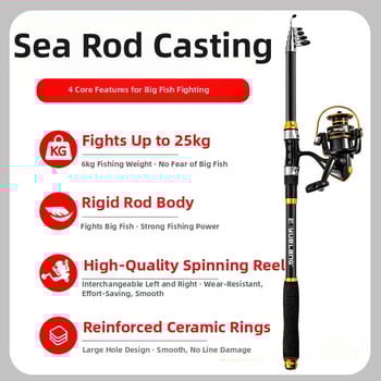 Комплект морски риболовни пръчки — пълен комплект с пръчки за дълго замятане и спининг пръчки, артикул QS9186918188