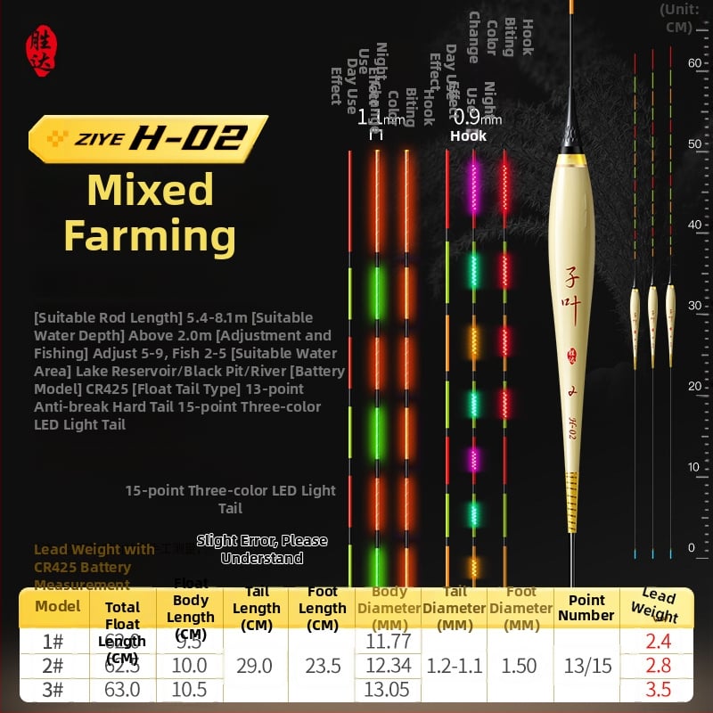 Вертикален дрейф плувка с OLED светлина, висока чувствителност, тръстикова конструкция