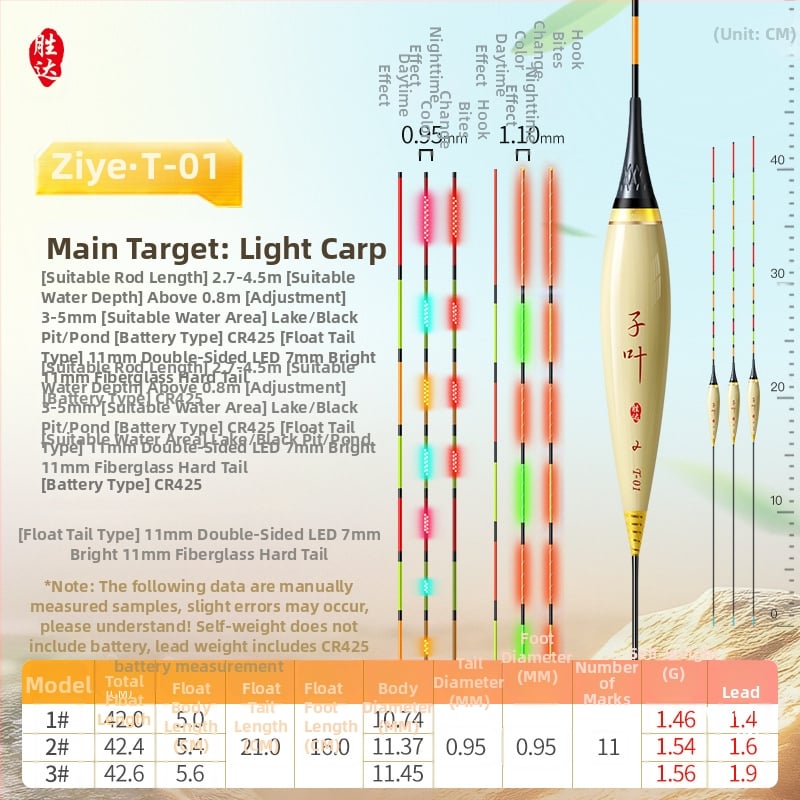 Вертикален дрейф плувка с OLED светлина, висока чувствителност, тръстикова конструкция