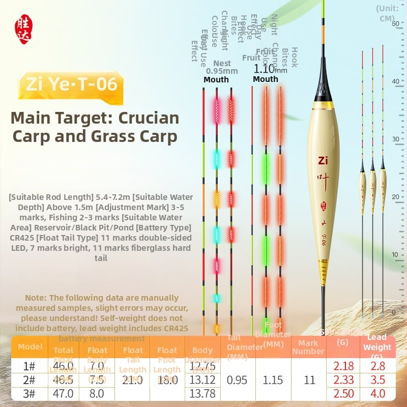 Вертикален дрейф плувка с OLED светлина, висока чувствителност, тръстикова конструкция