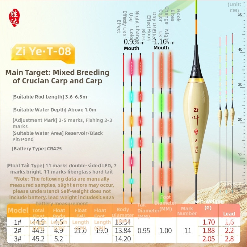 Вертикален дрейф плувка с OLED светлина, висока чувствителност, тръстикова конструкция