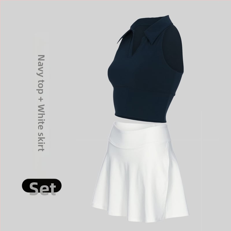 Γυναικείος Τένις και Γυμναστικής Κοστούμι με Γιακά Πόλο, Αμάνικο, Σορτς, Αποσπώμενη Επένδυση, Γρήγορο Στέγνωμα