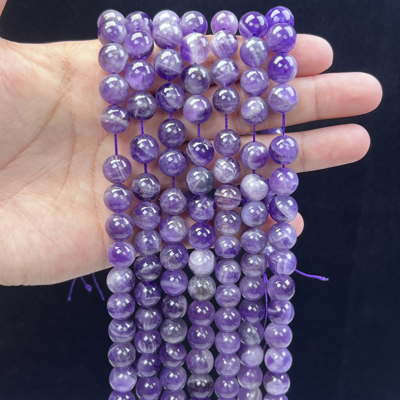 DIY ékszer gyöngyök - Kristály ametiszt gömbölyű gyöngyök, Álom minta, Gyöngyházfényes felület, Crystal Márka, Kézzel készített félkész termékek