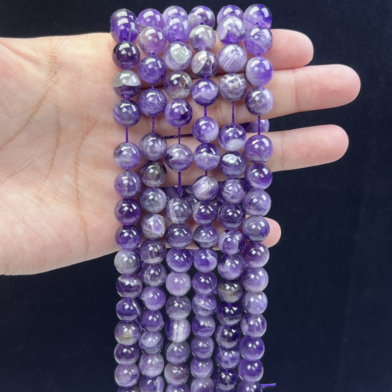 DIY ékszer gyöngyök - Kristály ametiszt gömbölyű gyöngyök, Álom minta, Gyöngyházfényes felület, Crystal Márka, Kézzel készített félkész termékek