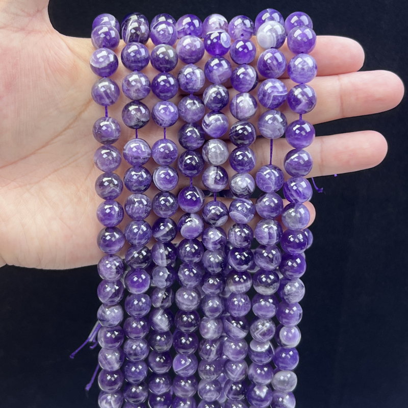 DIY ékszer gyöngyök - Kristály ametiszt gömbölyű gyöngyök, Álom minta, Gyöngyházfényes felület, Crystal Márka, Kézzel készített félkész termékek