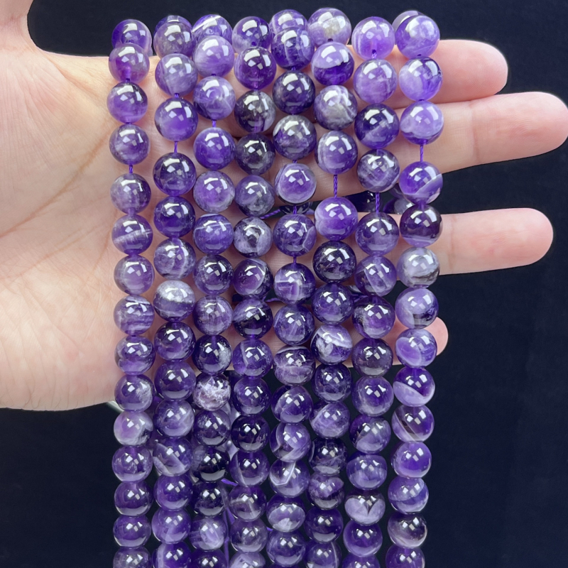 DIY ékszer gyöngyök - Kristály ametiszt gömbölyű gyöngyök, Álom minta, Gyöngyházfényes felület, Crystal Márka, Kézzel készített félkész termékek