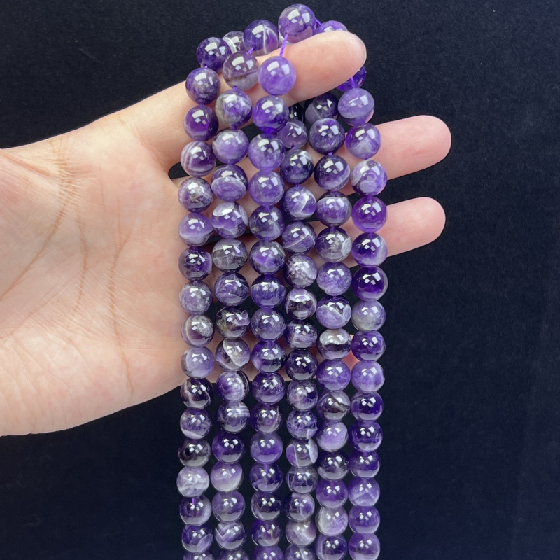 DIY ékszer gyöngyök - Kristály ametiszt gömbölyű gyöngyök, Álom minta, Gyöngyházfényes felület, Crystal Márka, Kézzel készített félkész termékek