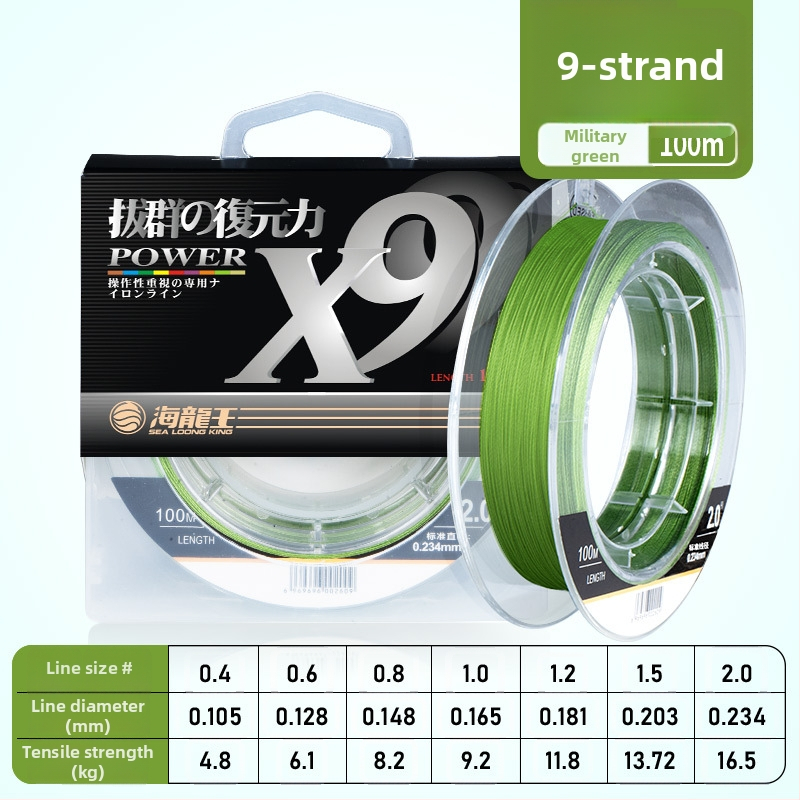 Pagrindinė žvejybos linija Sea Dragon King, PE medžiaga, 8‑gijų ilgi metimai, didelis atsparumas