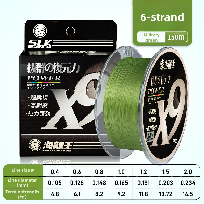 Pagrindinė žvejybos linija Sea Dragon King, PE medžiaga, 8‑gijų ilgi metimai, didelis atsparumas