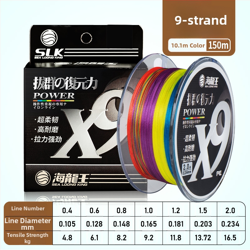 Pagrindinė žvejybos linija Sea Dragon King, PE medžiaga, 8‑gijų ilgi metimai, didelis atsparumas