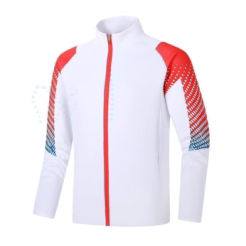 Ilgos rankovės sportinis švarkas grupei treniruotėms, apykaklė tipo lapel; Pietų Korėjos šilkas audinys; 93% poliesteris; stilius: sportas