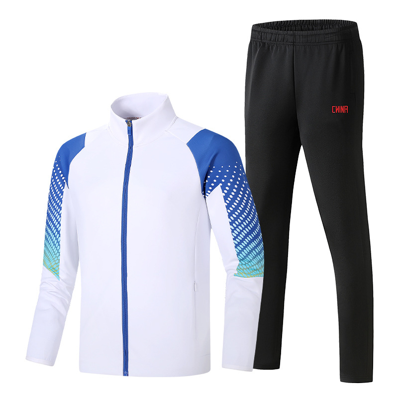 Ilgos rankovės sportinis švarkas grupei treniruotėms, apykaklė tipo lapel; Pietų Korėjos šilkas audinys; 93% poliesteris; stilius: sportas