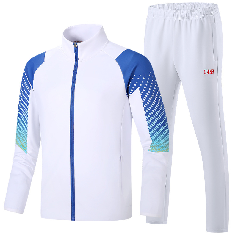 Ilgos rankovės sportinis švarkas grupei treniruotėms, apykaklė tipo lapel; Pietų Korėjos šilkas audinys; 93% poliesteris; stilius: sportas