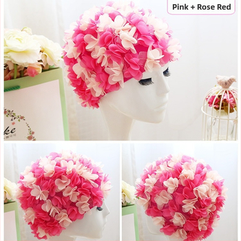 Peldcepure ar 3D ziedu dizainu, elastīga oderē, elpojoša, gariem matiem, pieaugušajiem