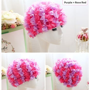 Peldcepure ar 3D ziedu dizainu, elastīga oderē, elpojoša, gariem matiem, pieaugušajiem