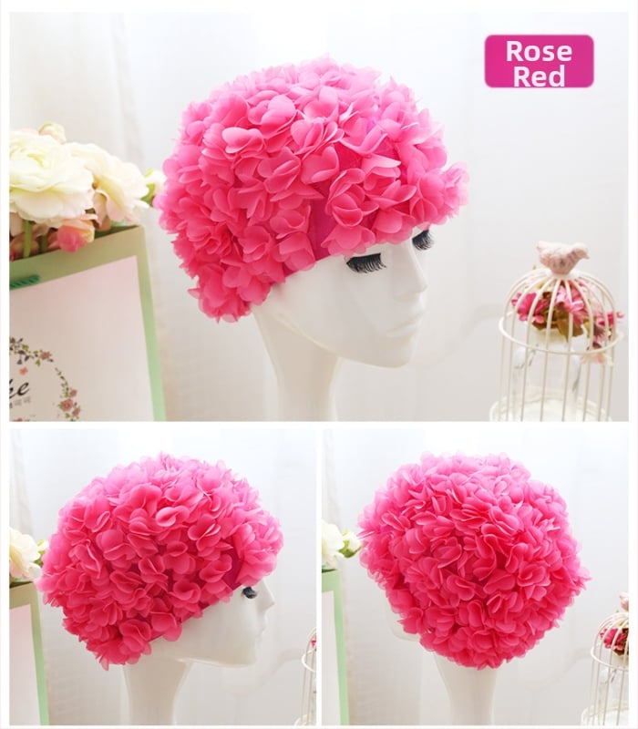 Peldcepure ar 3D ziedu dizainu, elastīga oderē, elpojoša, gariem matiem, pieaugušajiem