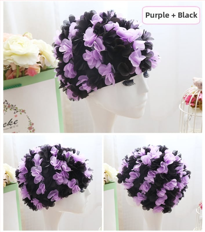 Peldcepure ar 3D ziedu dizainu, elastīga oderē, elpojoša, gariem matiem, pieaugušajiem