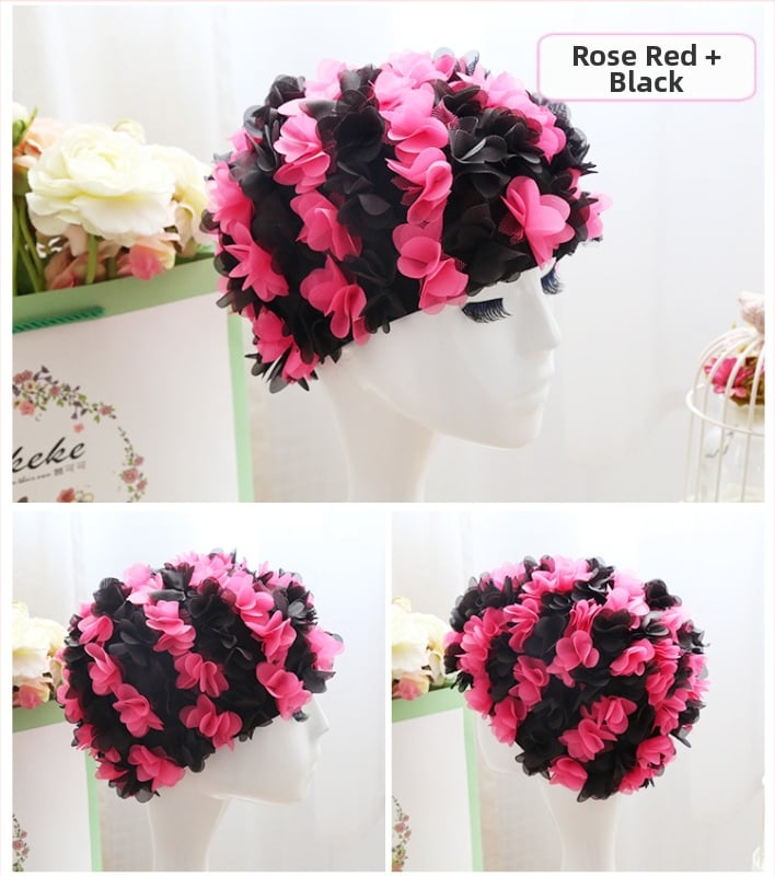 Peldcepure ar 3D ziedu dizainu, elastīga oderē, elpojoša, gariem matiem, pieaugušajiem