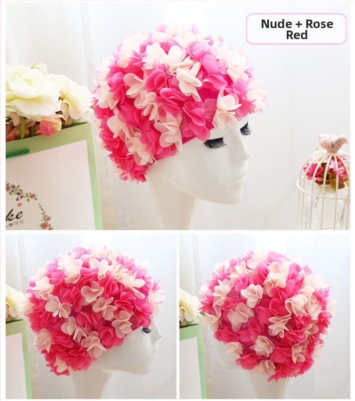 Peldcepure ar 3D ziedu dizainu, elastīga oderē, elpojoša, gariem matiem, pieaugušajiem