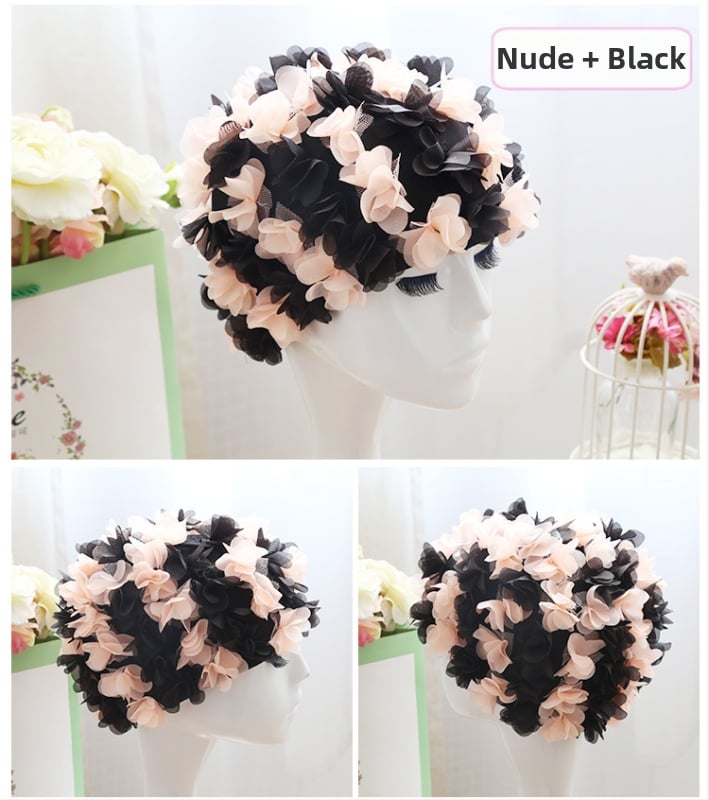 Peldcepure ar 3D ziedu dizainu, elastīga oderē, elpojoša, gariem matiem, pieaugušajiem