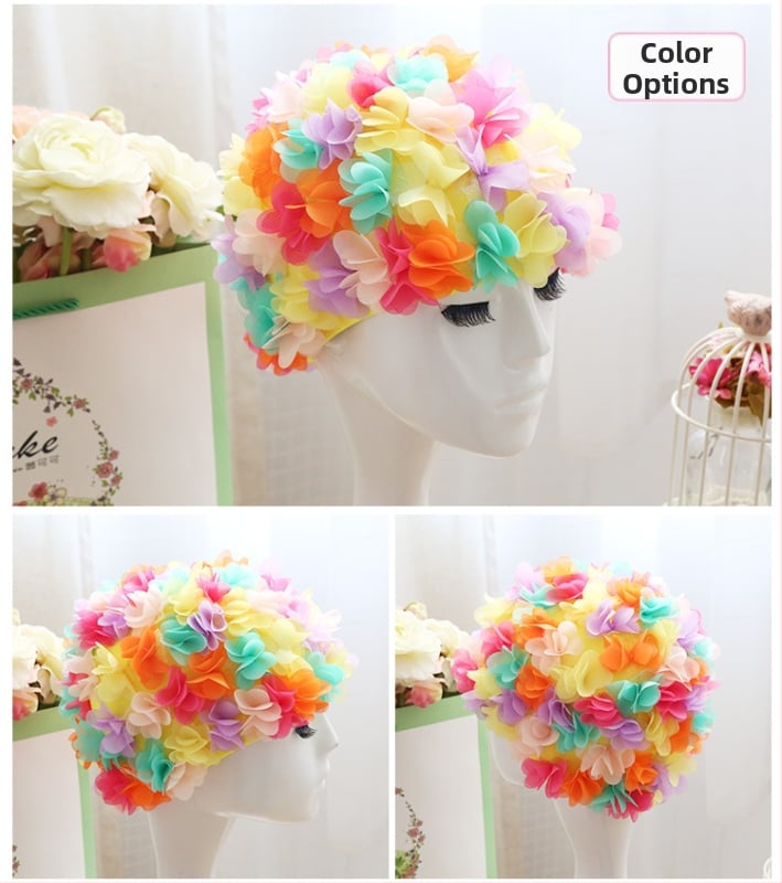 Peldcepure ar 3D ziedu dizainu, elastīga oderē, elpojoša, gariem matiem, pieaugušajiem