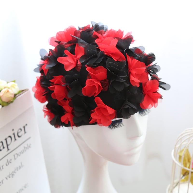 Peldcepure ar 3D ziedu dizainu, elastīga oderē, elpojoša, gariem matiem, pieaugušajiem