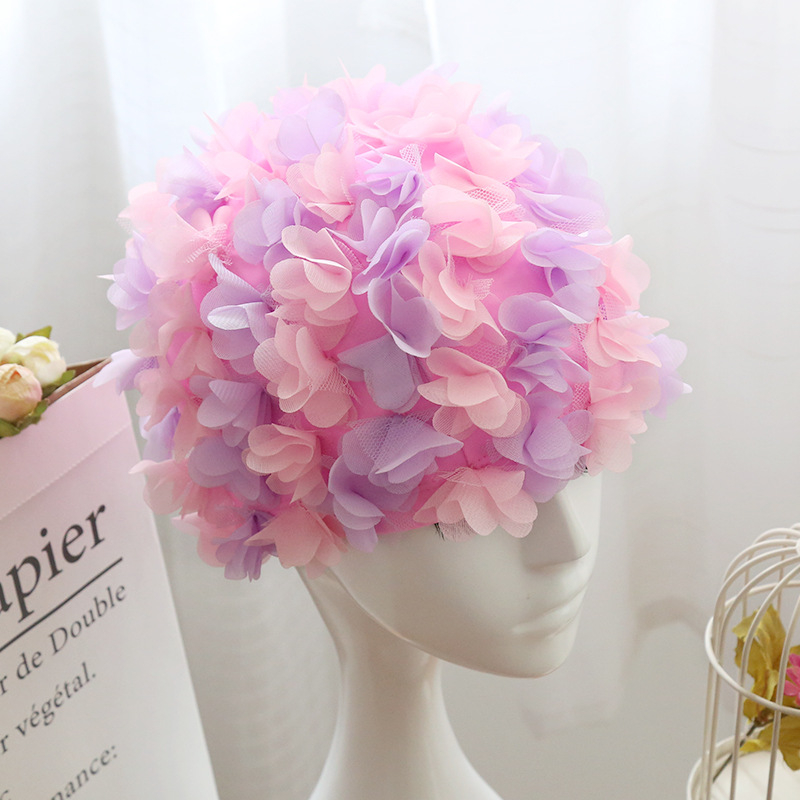 Peldcepure ar 3D ziedu dizainu, elastīga oderē, elpojoša, gariem matiem, pieaugušajiem