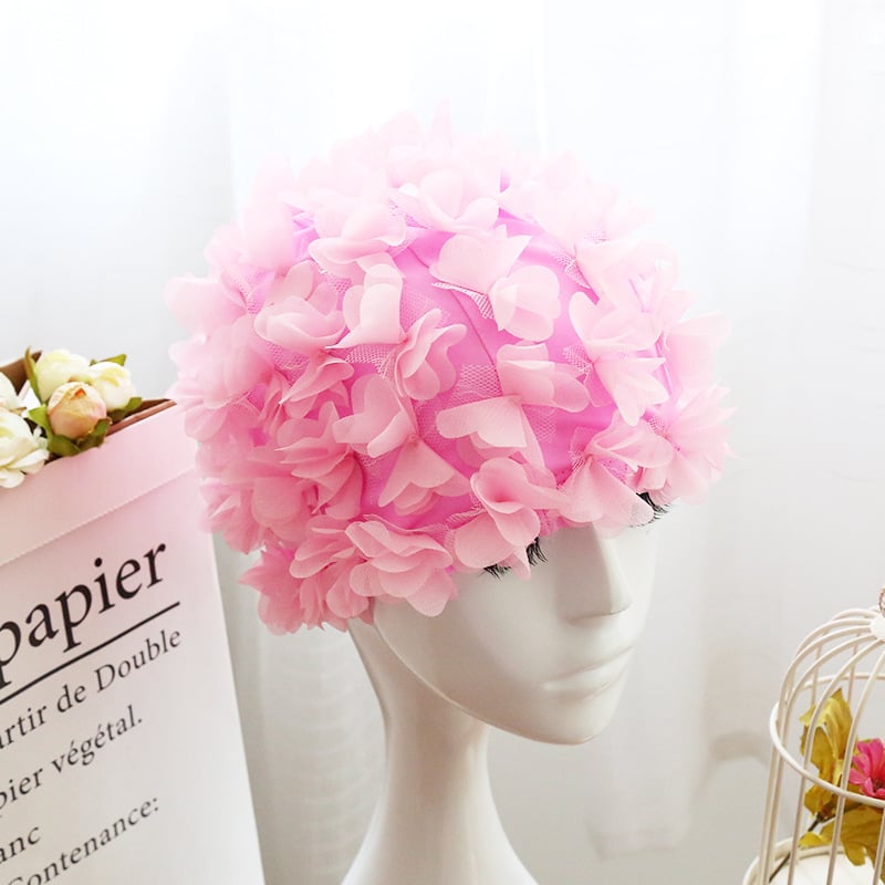 Peldcepure ar 3D ziedu dizainu, elastīga oderē, elpojoša, gariem matiem, pieaugušajiem